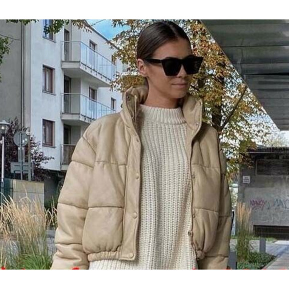 Zara Cropped Faux Leather Puffer Jacket 